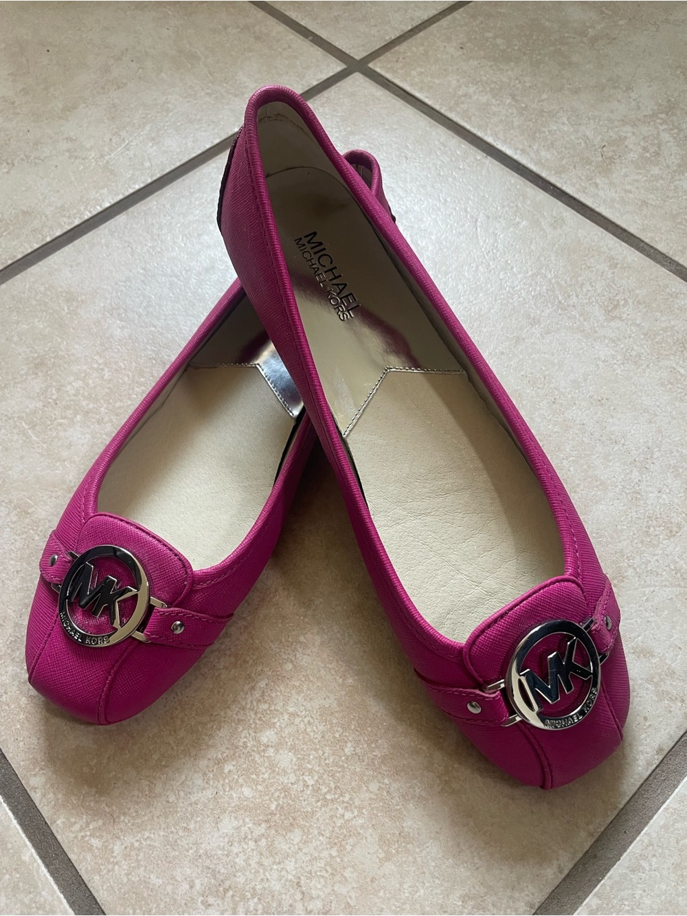Michael Kors Hot Pink MK Logo Canvas Ballet Flats